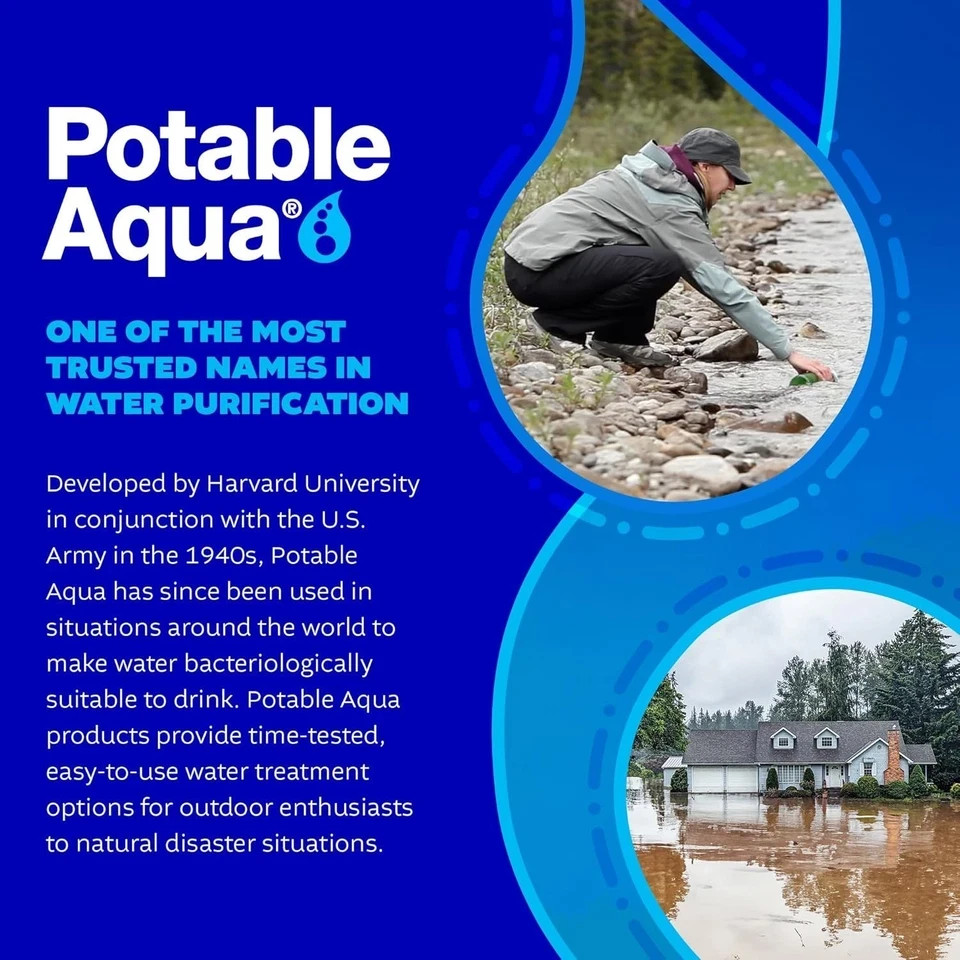 Potable Aqua Water Purification Tablets with PA Plus, 2 Bottles of 50 Tablets
