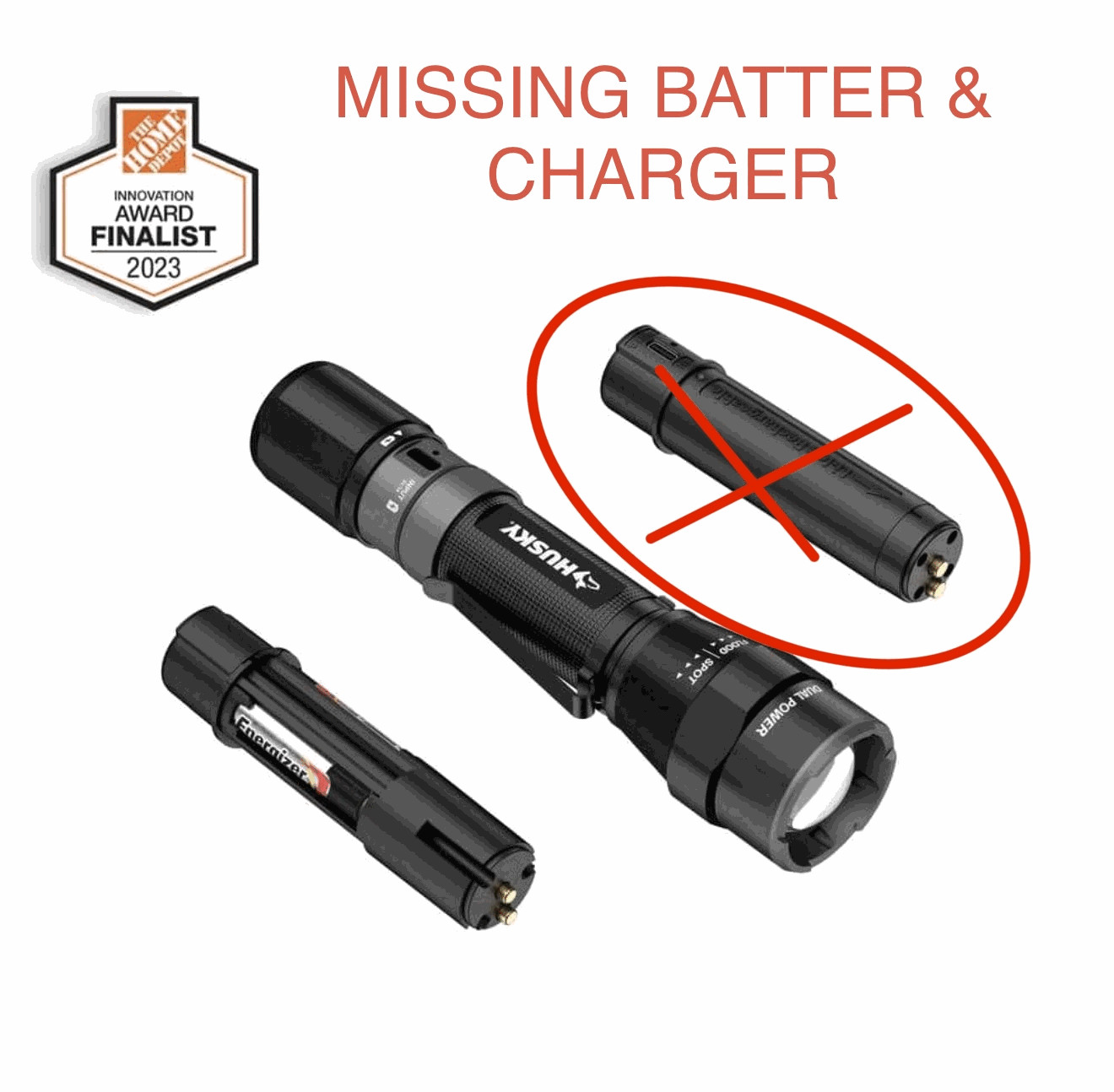 Husky 1200 Lumens Dual Power LED Rechargeable Flashlight Rechargeable Battery
