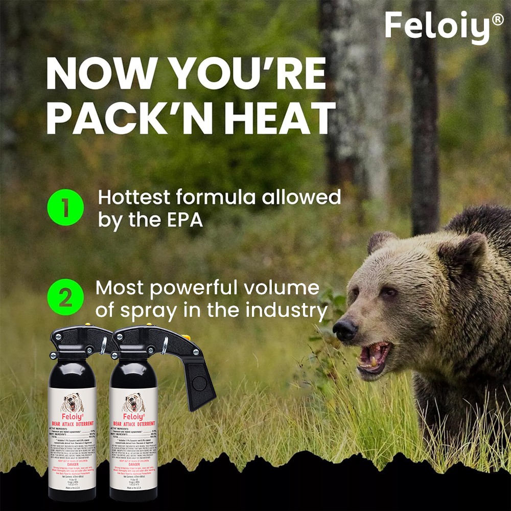 Feloiy 35 Feet BEAR Deterrent Repellent Spray 16 oz GLOW CAP CAMPING HIKING