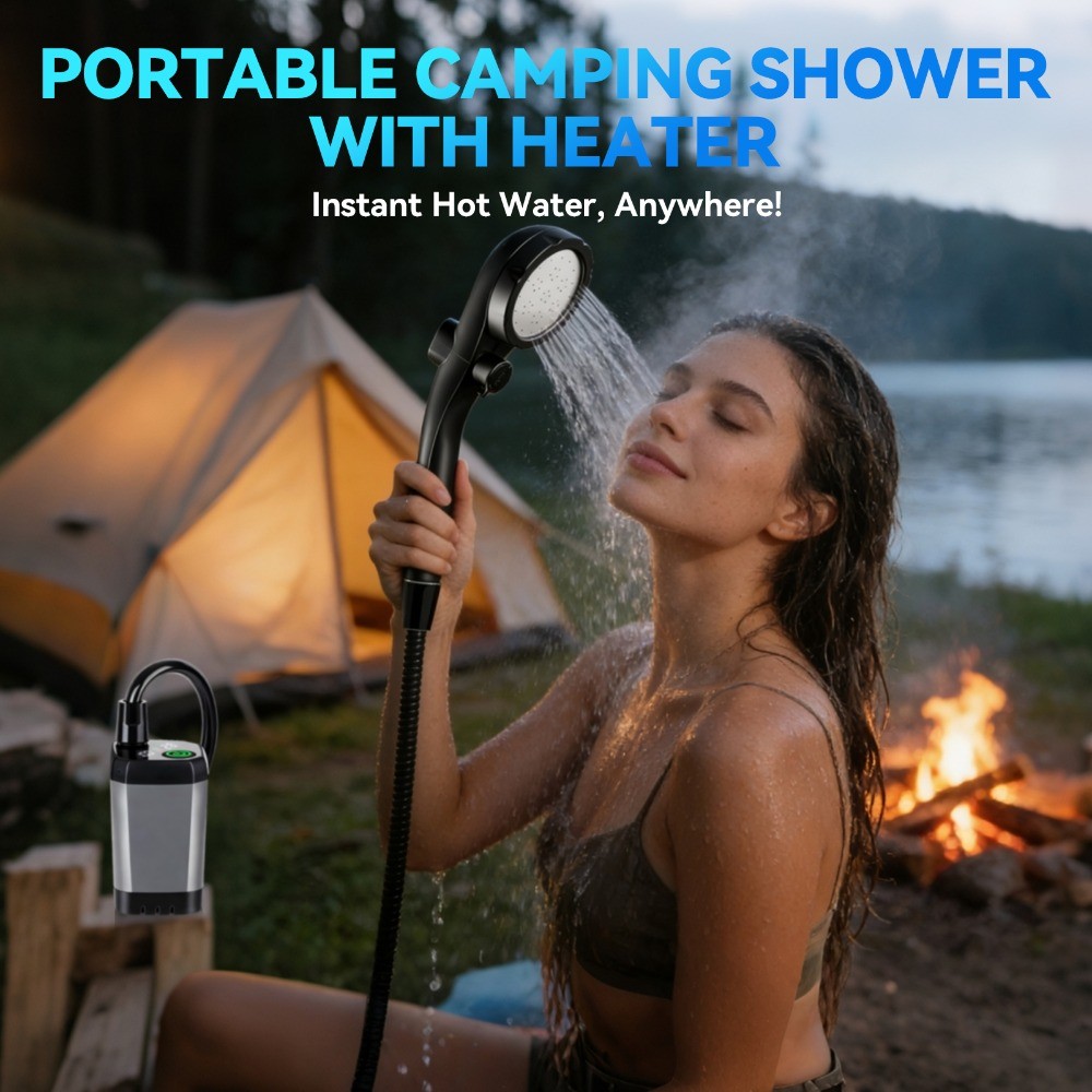 Portable Camping Shower Heater Rechargeable Outdoor 6000mAh Camp Pump for Travel