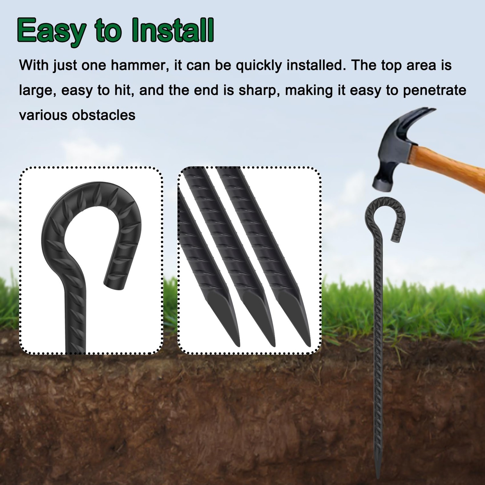 48 Inch Rebar Stakes 1/2″ Diameter 6 Pack, Heavy Duty Steel Ground Anchors wi…