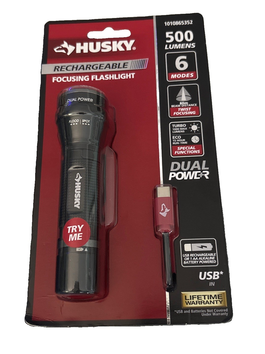 Husky 500-Lumens Dual Power Focusing Aluminum Flashlight 1010865352