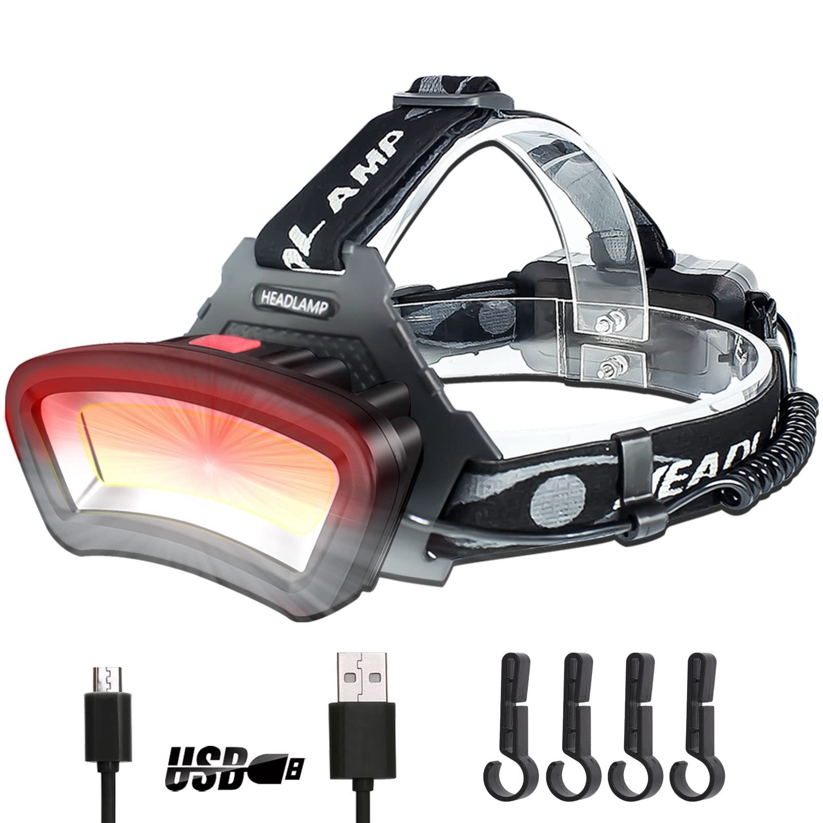 DARKBEAM Hard hat Headlamp COB LED Floodlight with Red Light USB Rechargeable…