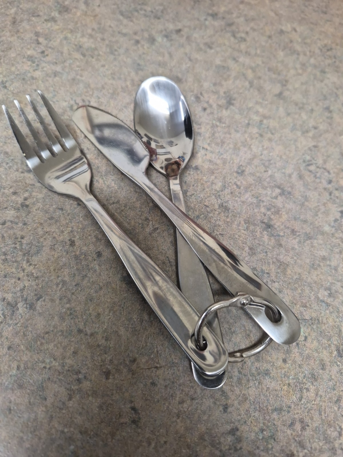 2 Stainless Steel Korea CAMPING UTENSIL SETS on Ring ~ Portable Fork Spoon Knife