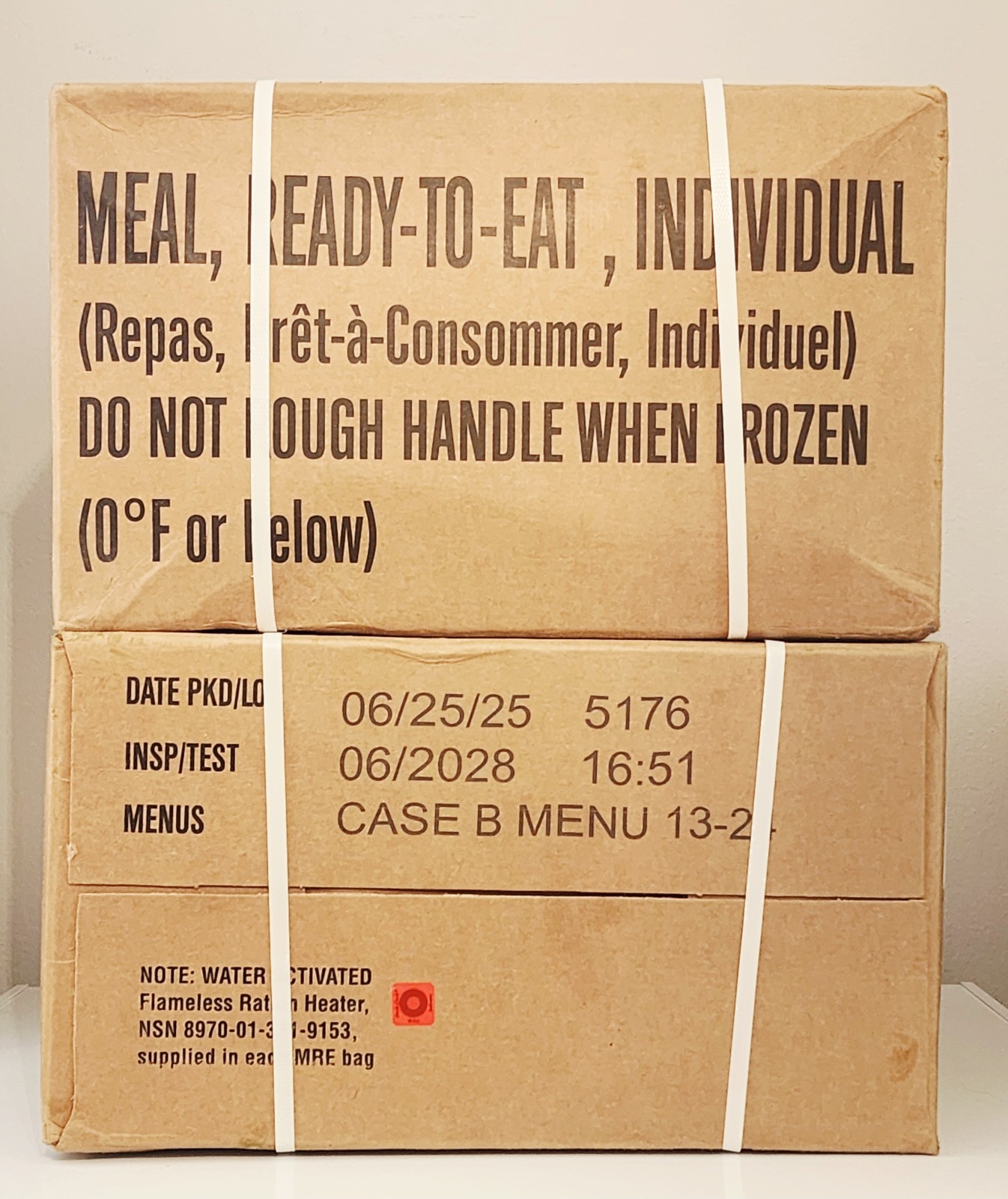 Military Meals Ready To Eat MRE cases A, B menu or both 2028 Inspection Date