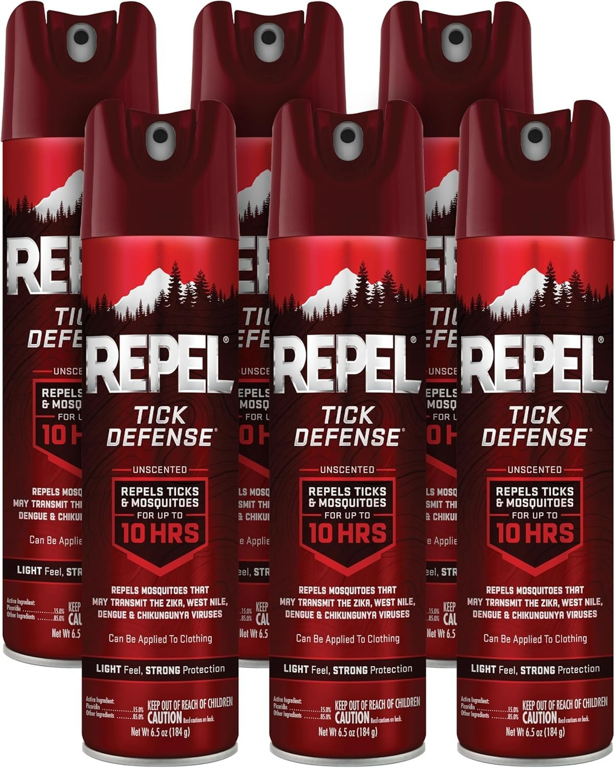 6-Pack Repel Tick Defense Aerosol Spray with 15% Picaridin, 6.5 oz – 10 Hours