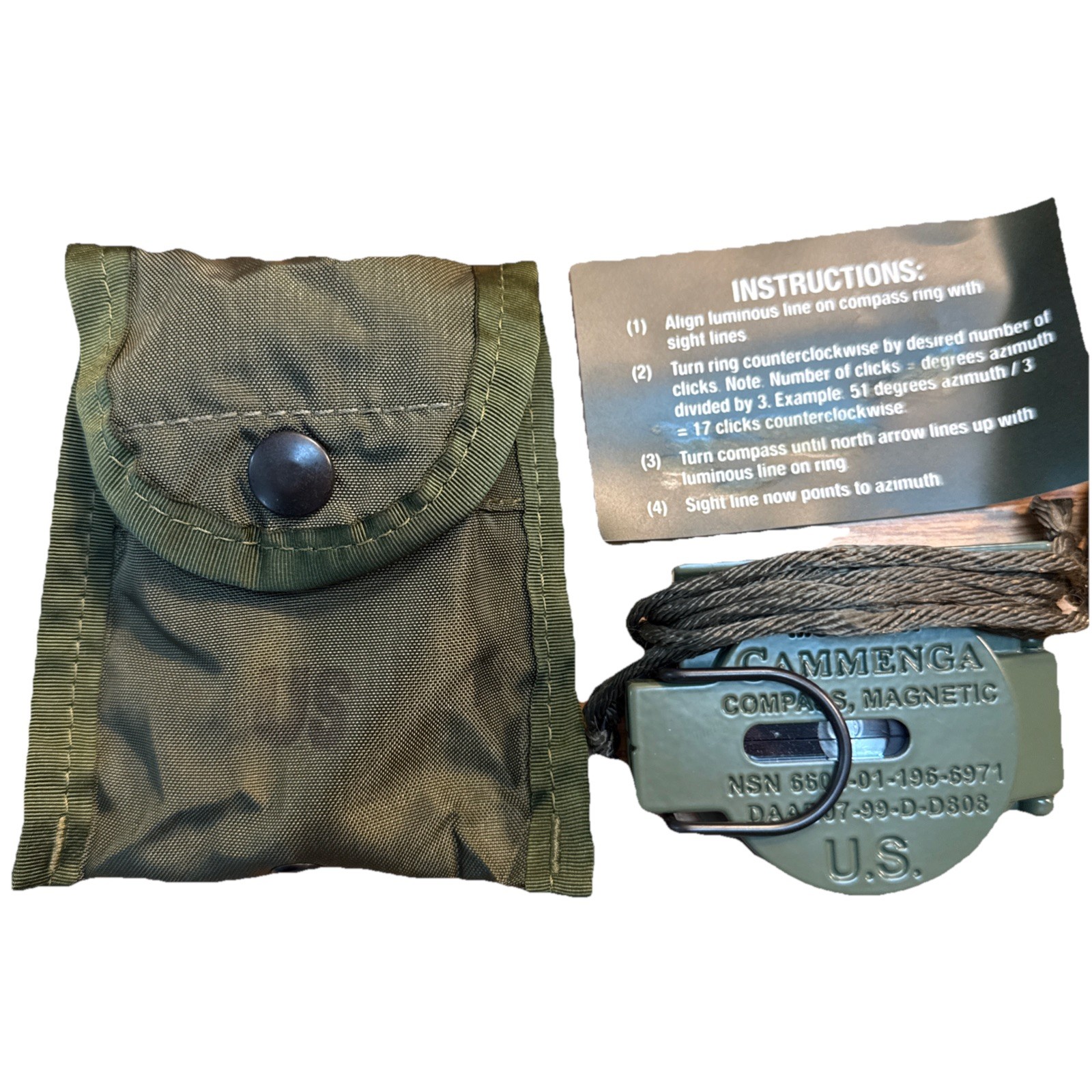 Cammenga Model 3h Tritium Lensatic Compass Olive Drab US Military Issue Pouch