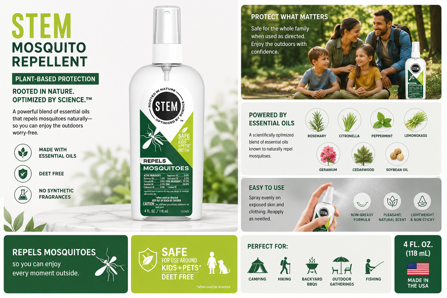 STEM Plant-Based Mosquito Repellent Spray 4oz 12hr Outdoor