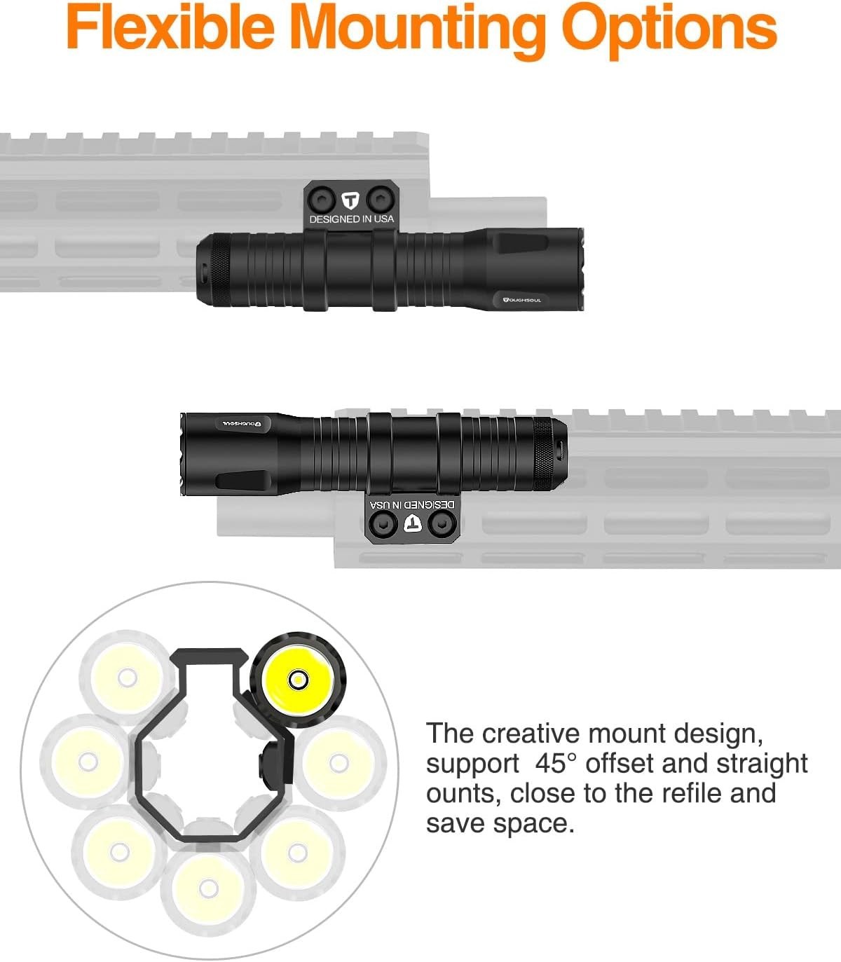 TOUGHSOUL 1250lm Aluminium Tactical Flashlight for M-Lok Rail with Remote Switch