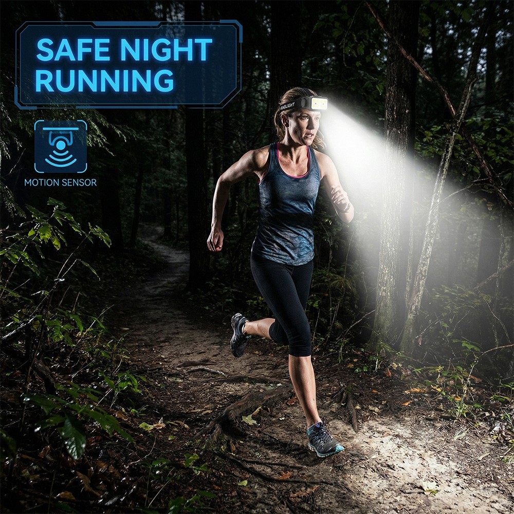 COB LED Headlamp USB Rechargeable Headlight Torch Work Light Bar Head Band Lamp