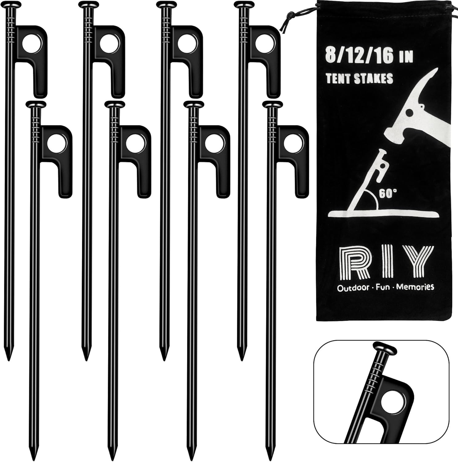 Heavy-Duty 8-Inch Steel Tent Stakes – 8 Pack for Camping Durability
