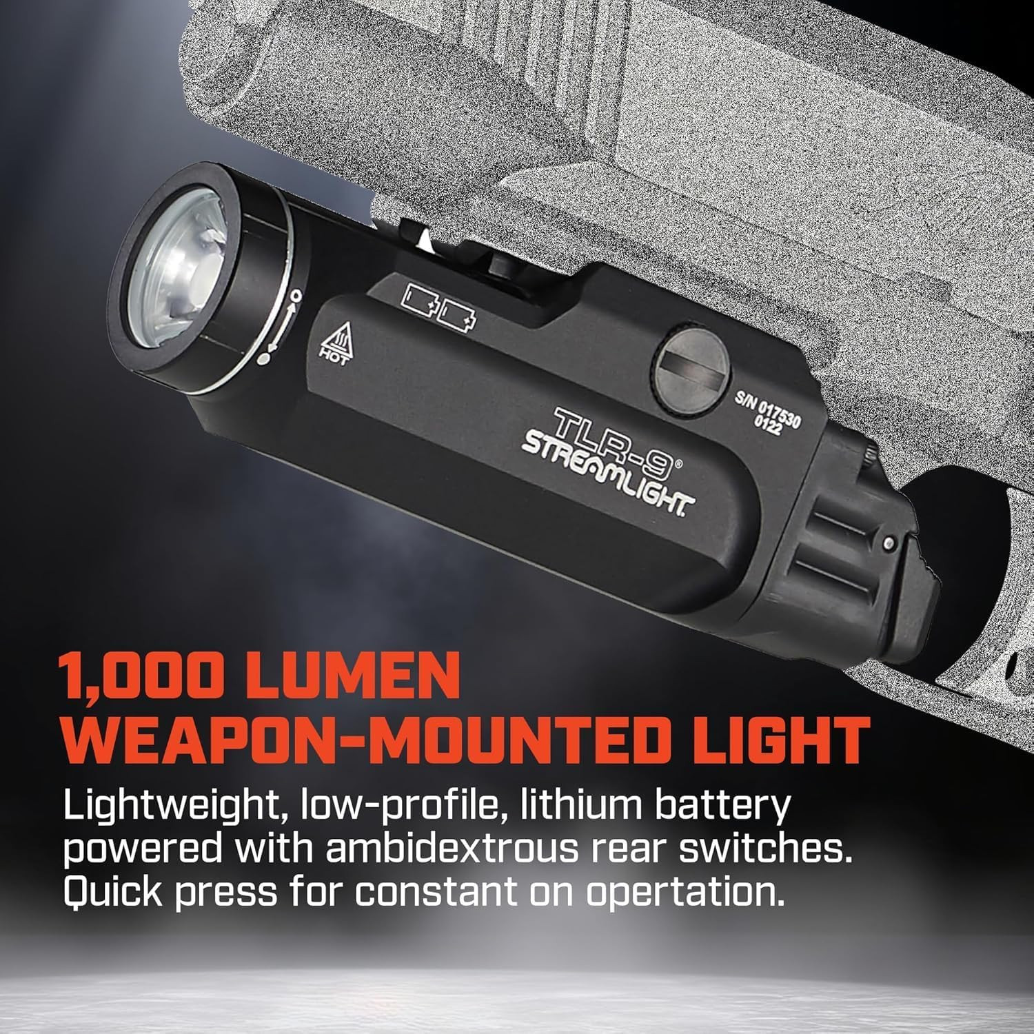 TLR-9 Flex Weapon Light, 1000 Lumens, Low-Profile, Lithium Battery Powered, Ambi