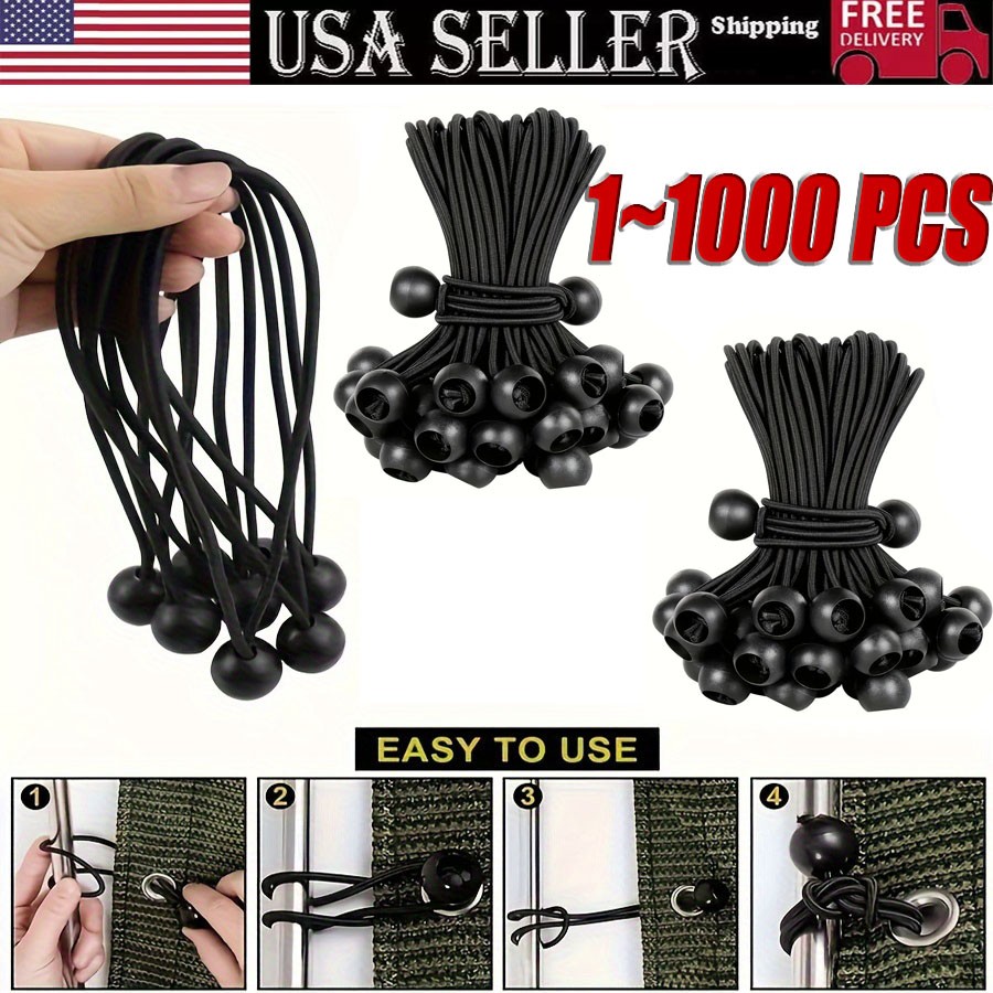 4″ Inch Black Ball Bungee Bungie Cord Canopy Tarp Tie Downs Straps New Lot