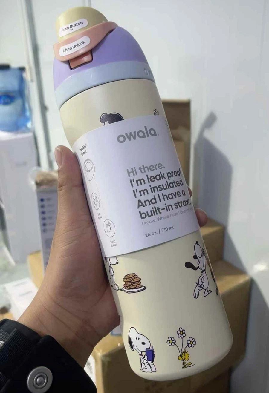 Peanuts Snoopy Owala 32oz Insulated Stainless Steel Water Bottle Beige New 2026