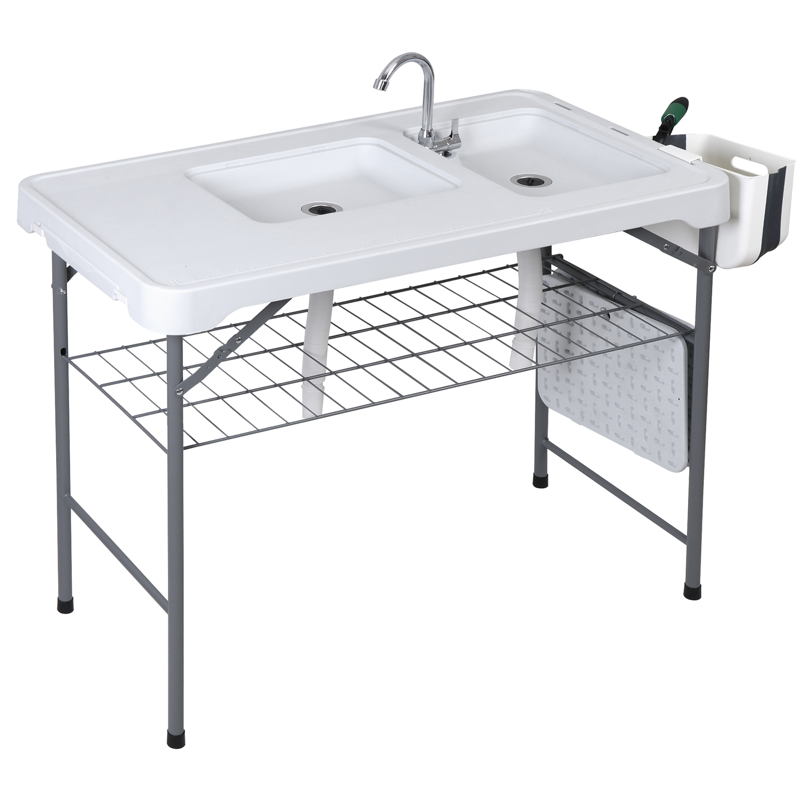 Fish Cleaning Table Portable Camping Sink Station with Double Sink Swivel Faucet