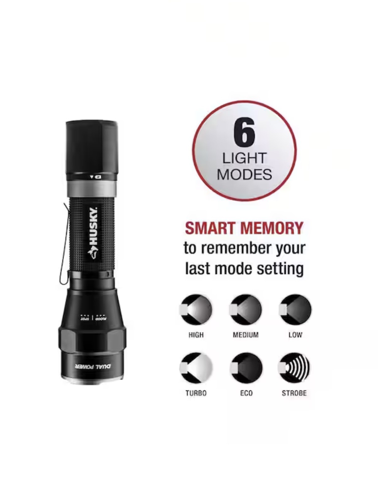 Husky 1200 Lumens Dual Power LED Rechargeable Focusing Flashlight (Sealed New)