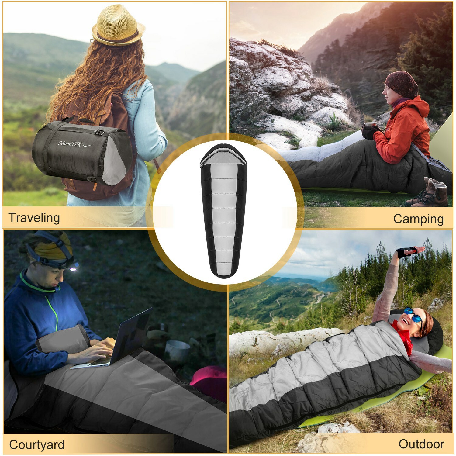 -5-10 ℃ Mummy Sleeping Bag Cold Weather Compact Travel Camping w/Carrying Case