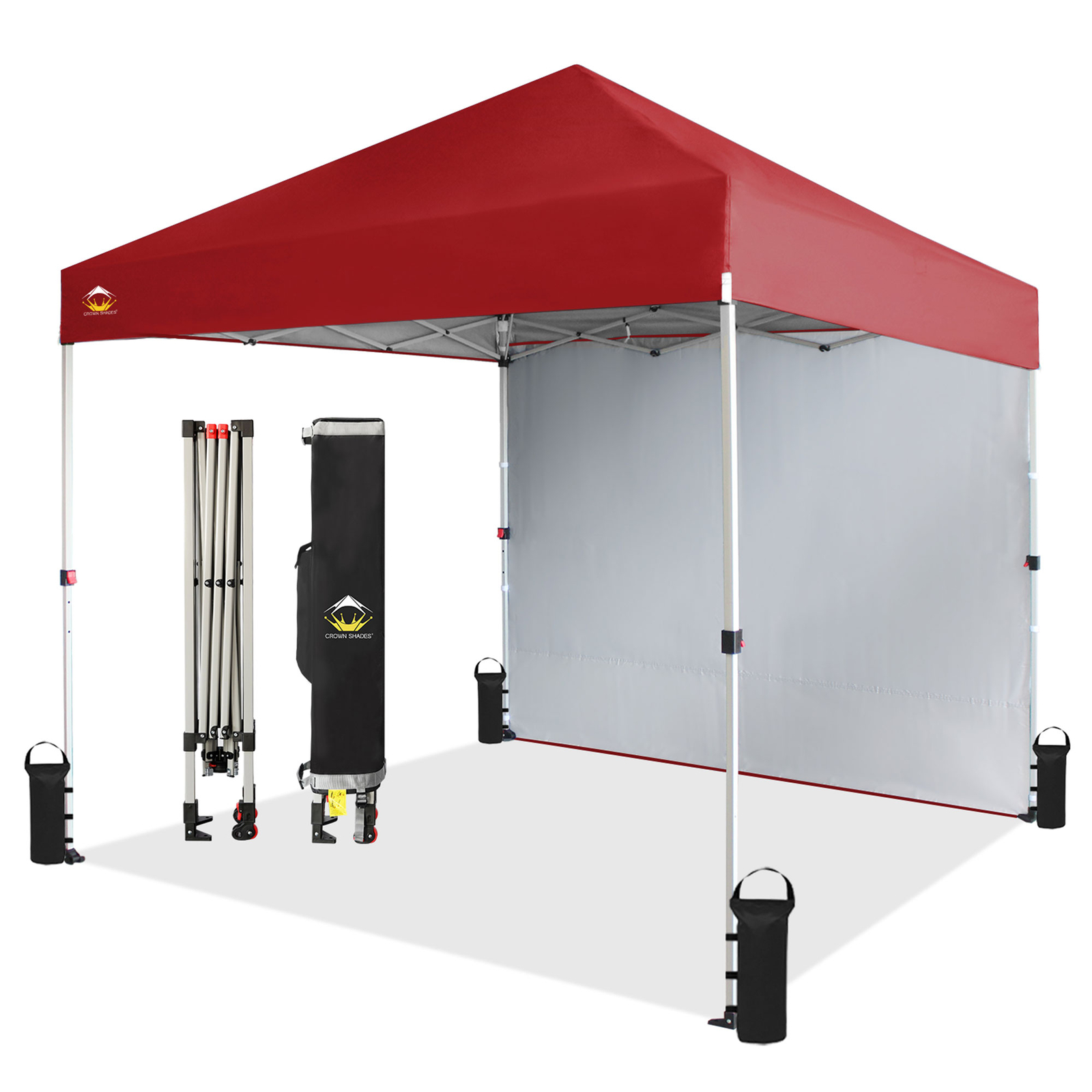 CROWN SHADES 8×8 Ft Pop Up Canopy Tent w/ Sidewall & 1 Push Lock, Red (Used)