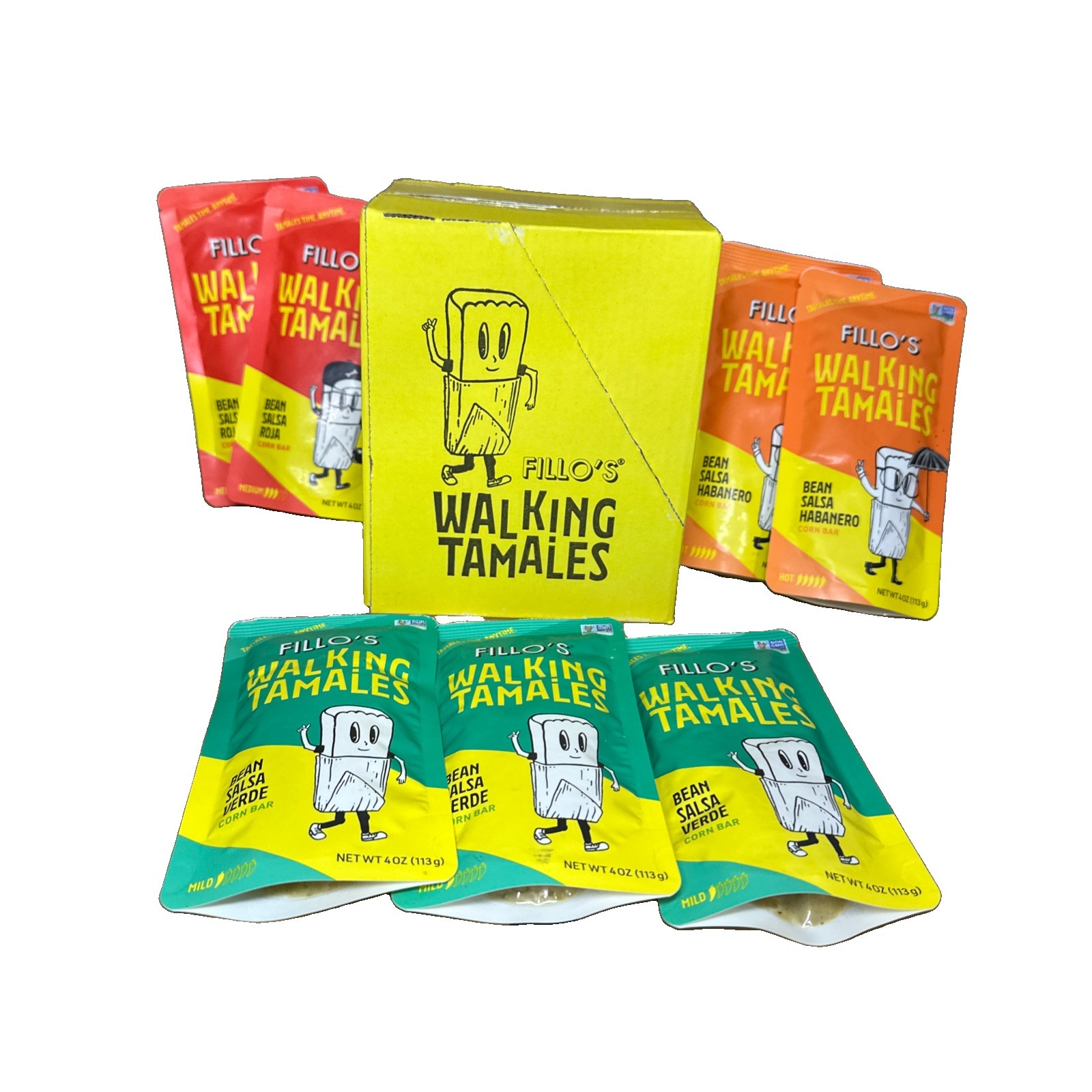 3X Fillo’s Walking Tamales Savory Variety 7-Pack 4oz Verde/Roja/Habanero
