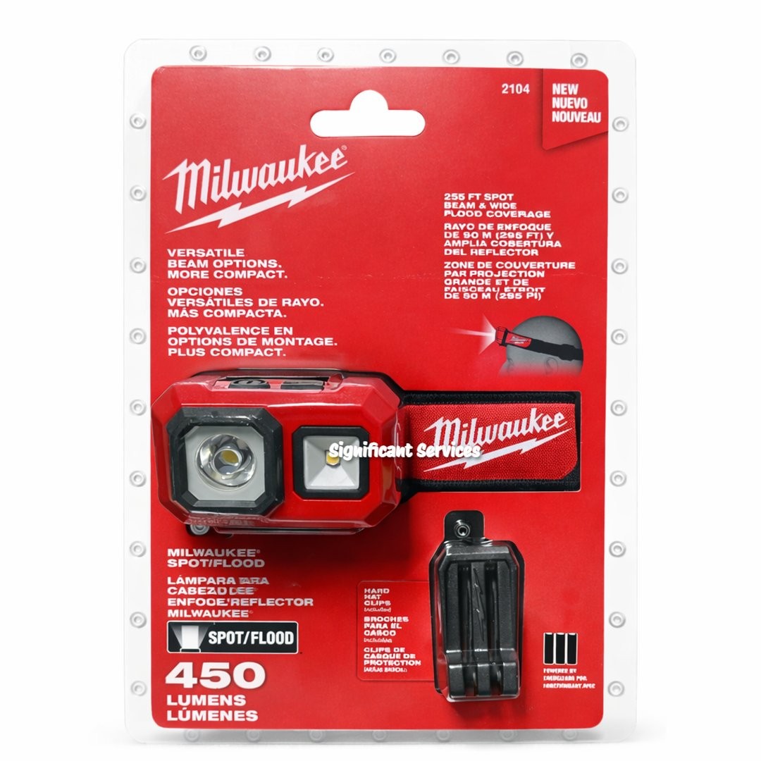 Milwaukee 2104 Spot Flood 450 Lumens Adjustable Hard Hat Headlamp Light
