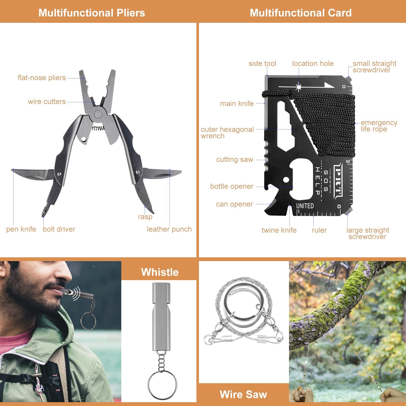Survival Kit 34 in 1 Emergency Tactical Survival Gear Camping Tool Accessorie…