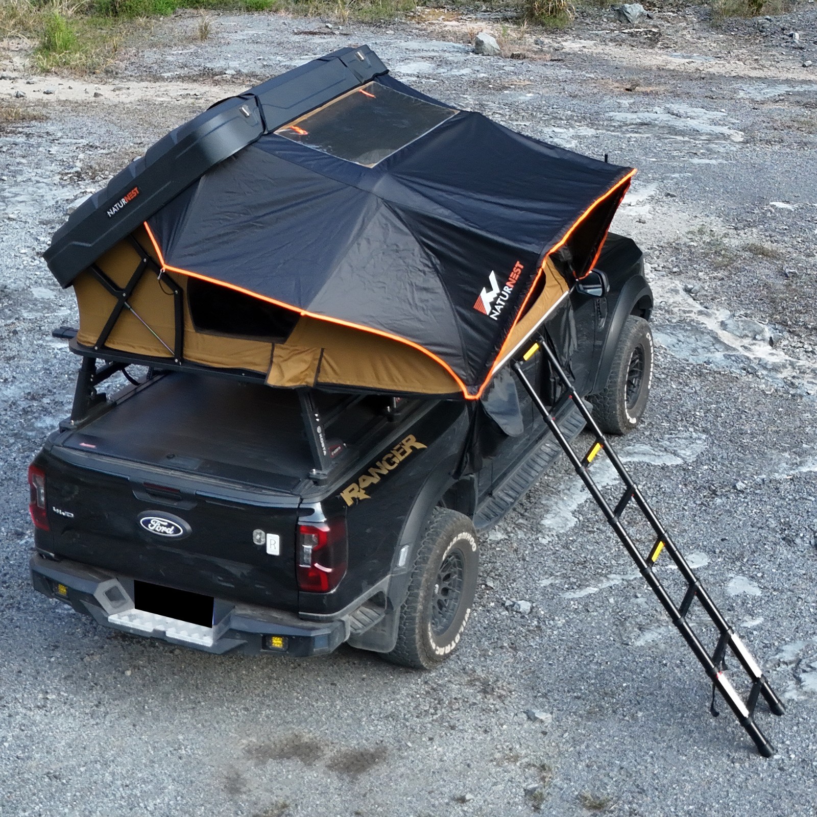 Naturnest 1.9M Rooftop Tent Aluminium ABS Roof Top Tent W/Ladder & Mattress