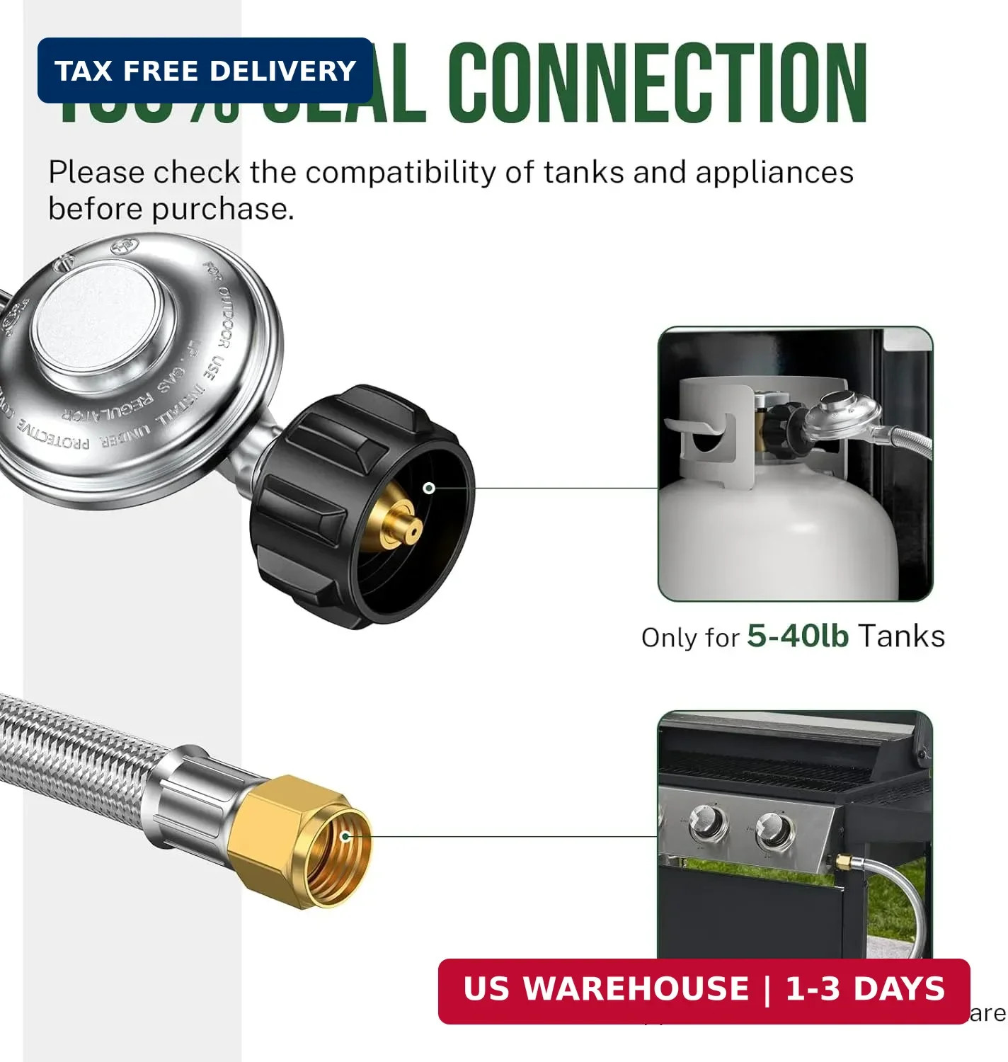 4FT Propane Regulator with Hose, 0-1Psi Low Pressure Gas Grill Regulator Hose,Fi