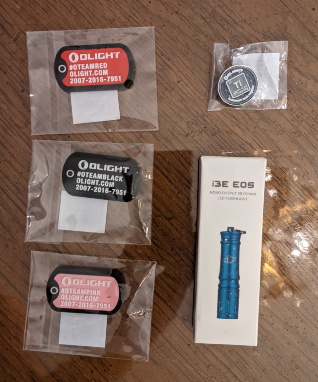 Olight Team OTeam Red, Pink, Black. Ti Tues pin. i3e eos 19th anniversary Bundle