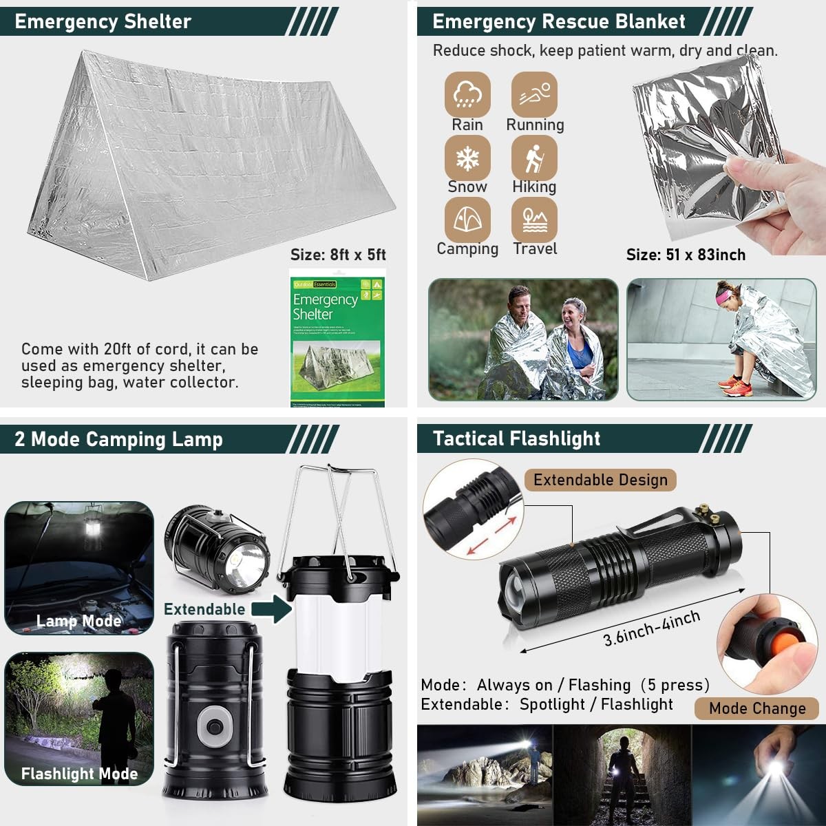 Survival Kit, 262Pcs Survival Gear and Supplies with First Aid Kit Pouch and …