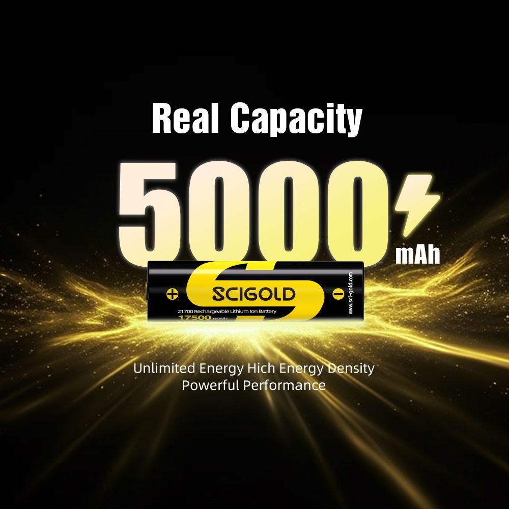 Scigold 21700 Rechargeable Battery Lithium 3.6V 5000mAh Flat Top, for Camera，Fan