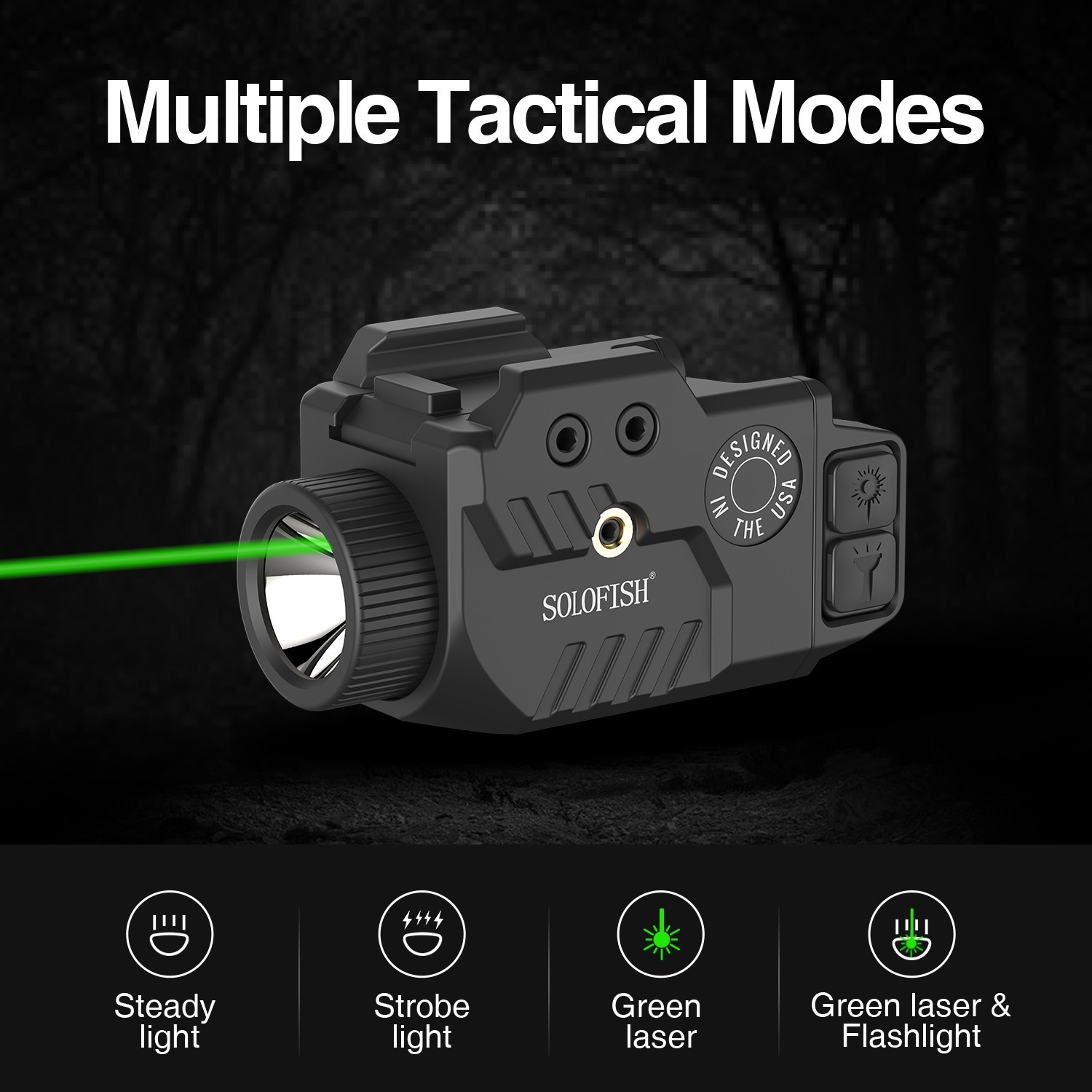 SOLOFISH 800 Lumens Flashlight & Laser Sight Combo Red/Green/ Blue Laser Beam