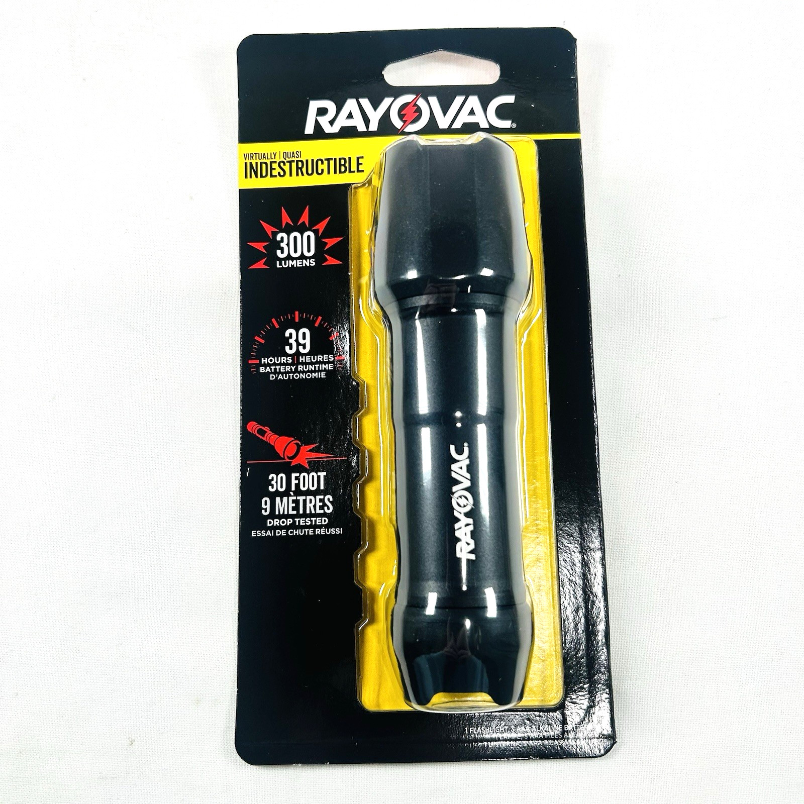Rayovac Virtually Indestructible Flashlight 300 Lumens 30 Ft Drop 3 x AAA