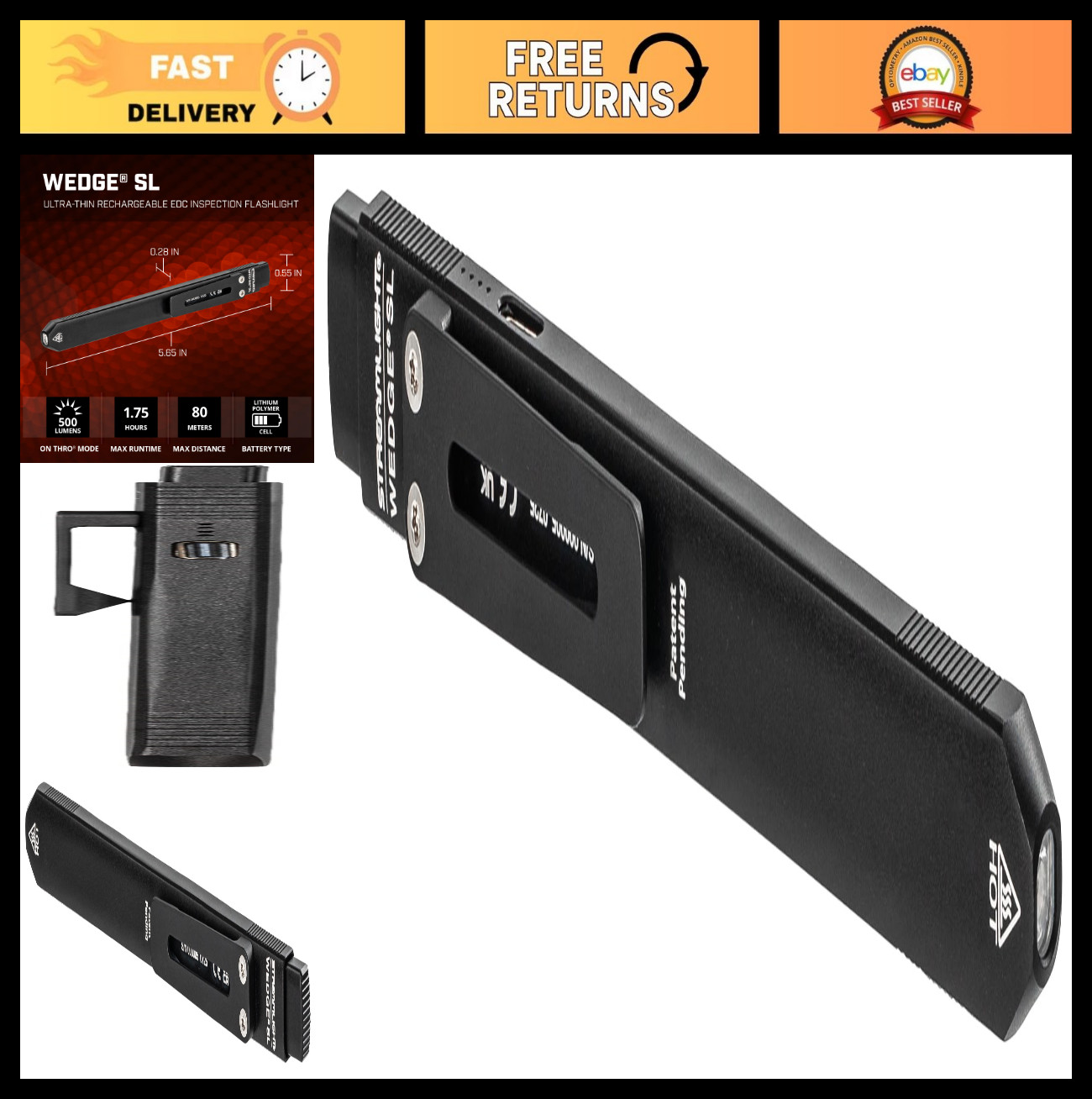 500-Lumen Rechargeable Flashlight | USB, IPX4 Waterproof, Pocket Clip, 1.75 hrs