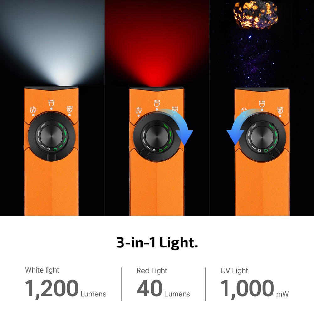 Olight ArkPro Lite Orange 3-in-1 Flashlight, 1200 Lumes White, 40 Lum Red, & UV