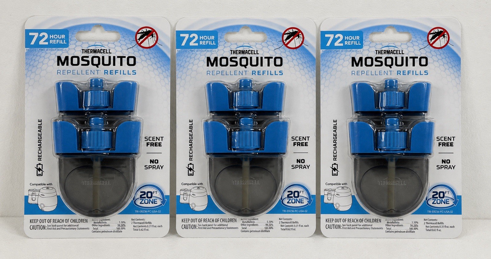 3 LOT – Thermacell Rechargeable Mosquito Repellent Refills 72 Hour Pack of 2