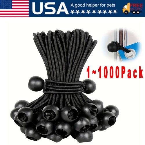 4″ Inch Black Ball Bungee Bungie Cord Canopy Tarp Tie Downs Straps New Lot
