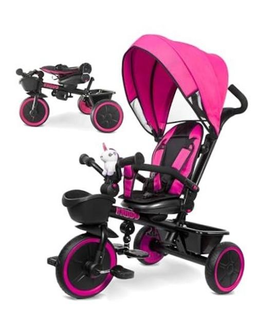 Pink Adjustable Tricycle Stroller for Toddlers 18 Months to 5 Years – 7-in-1