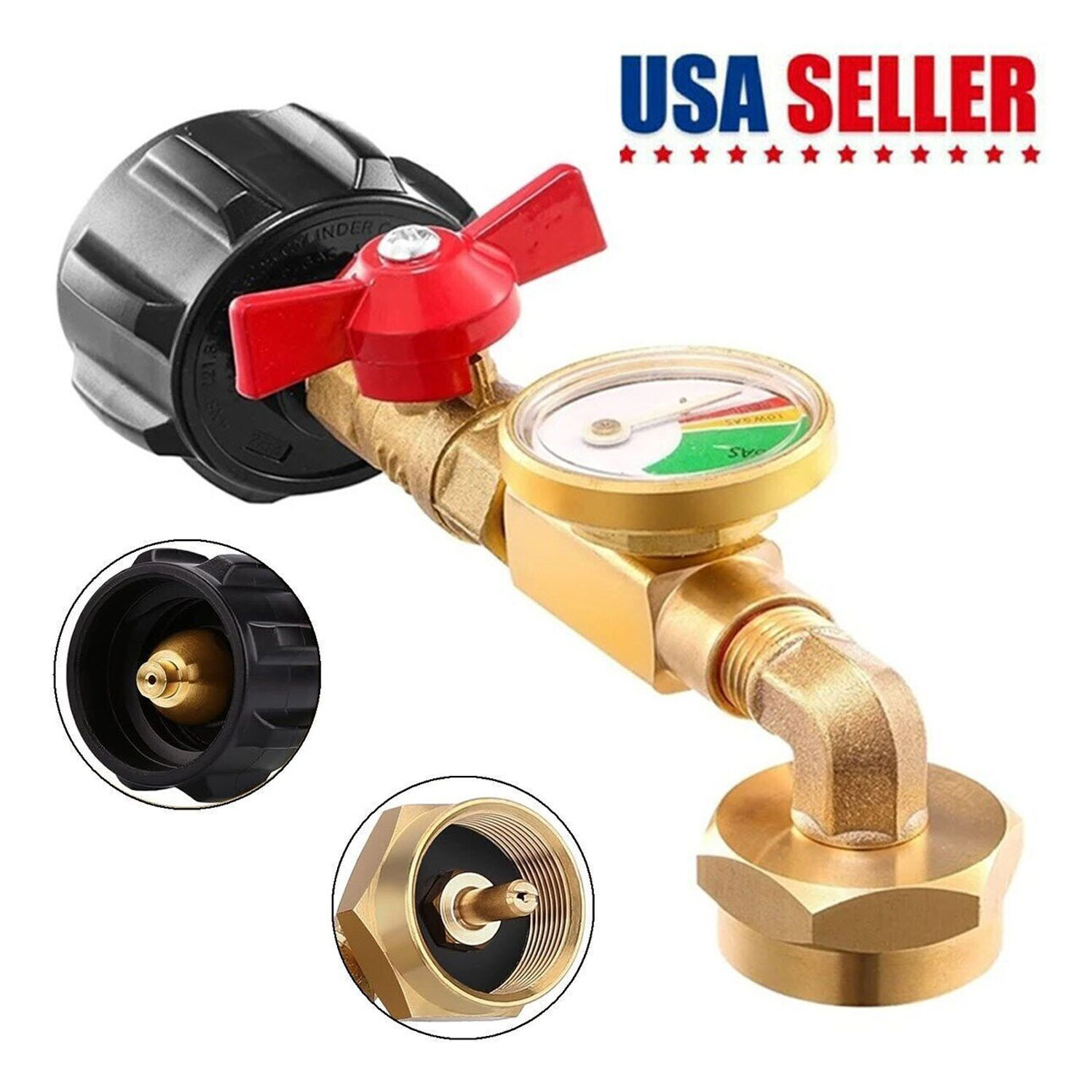 Solid Brass Propane Refill Kit, 90-Deg Elbow, QCC1 with On-Off Control