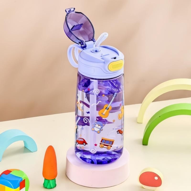 550ml Kids Cartoon Animal Water Bottle Straw Cup Leakproof Portable Outdoor