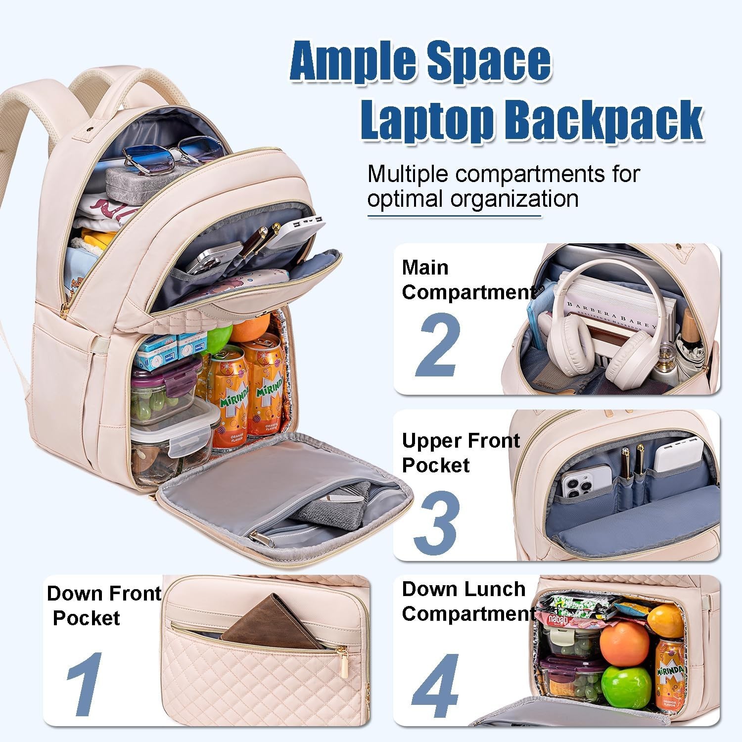 Elegant 15.6 Inch Laptop & Lunch Backpack – Waterproof & Multi-Compartment