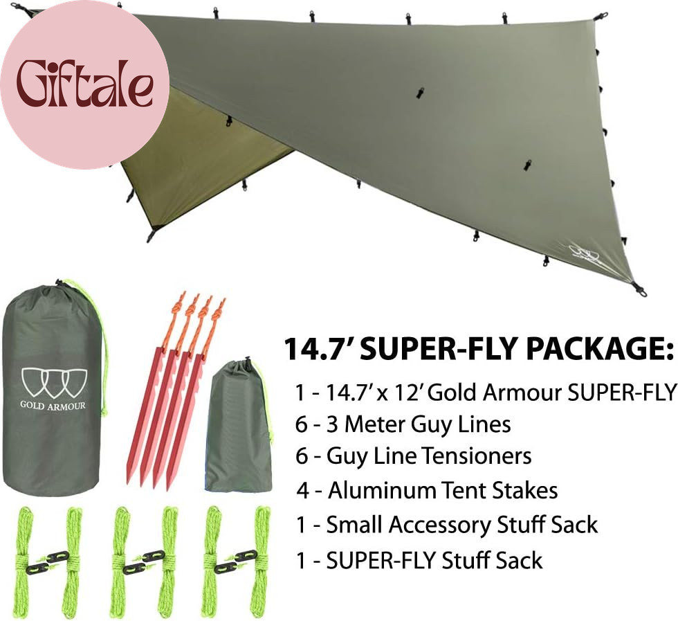 , Premium 14.7Ft/12Ft/10Ft/8Ft Rain Fly Cover, Waterproof Ultralight Camping She