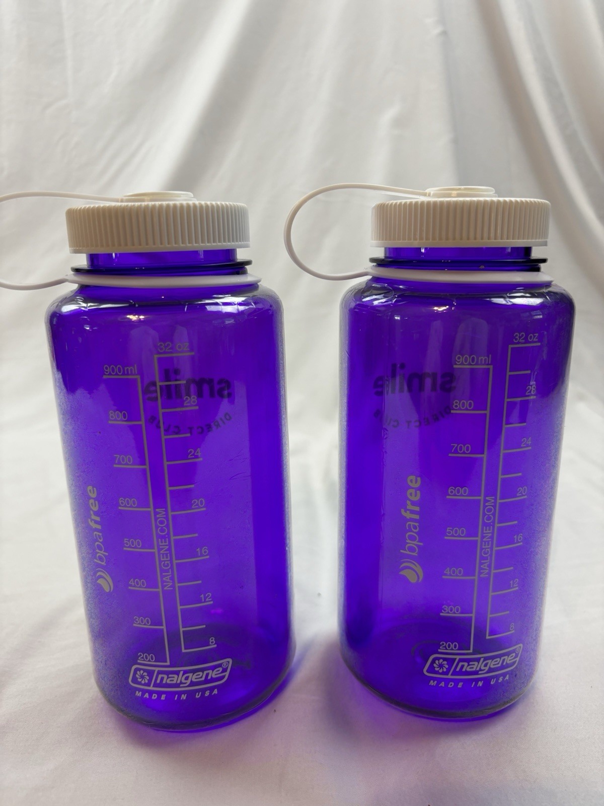Lot Of 2 Nalgene Wide Mouth 32 oz. Water Bottle Purple Smile Direct Club