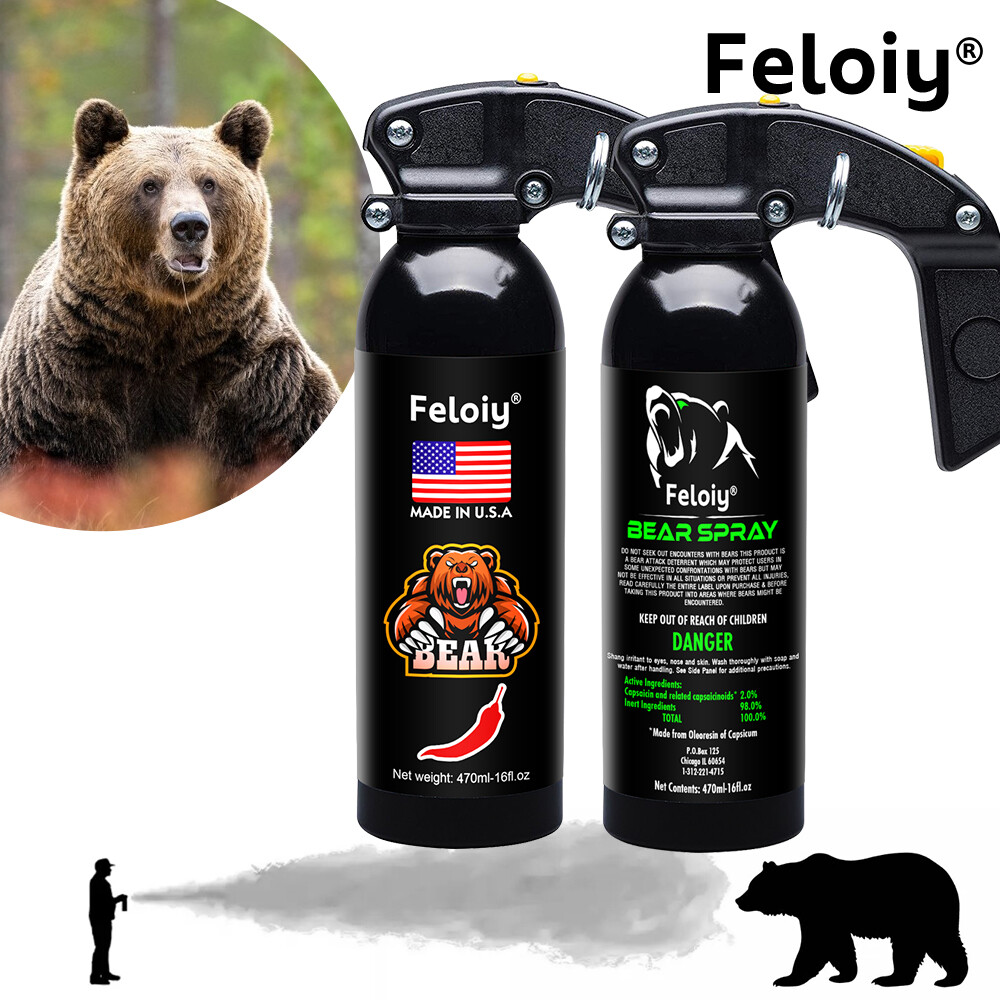 2 Pack Feloiy Bear Spray Repellant Powerful Stream 16 oz 35 Ft