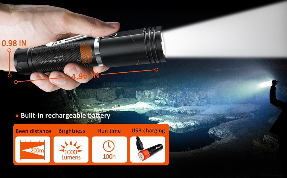 1000 Lumens 6 Modes EDC Right-Angle Rechargeable Magnetic Flashlight for Camping