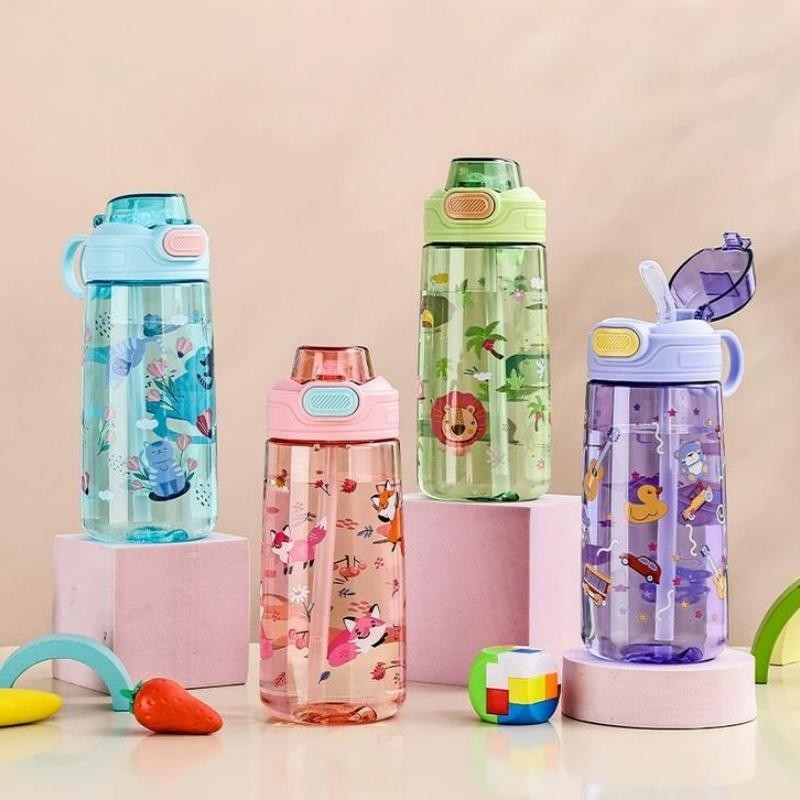 550ml Kids Cartoon Animal Water Bottle Straw Cup Leakproof Portable Outdoor