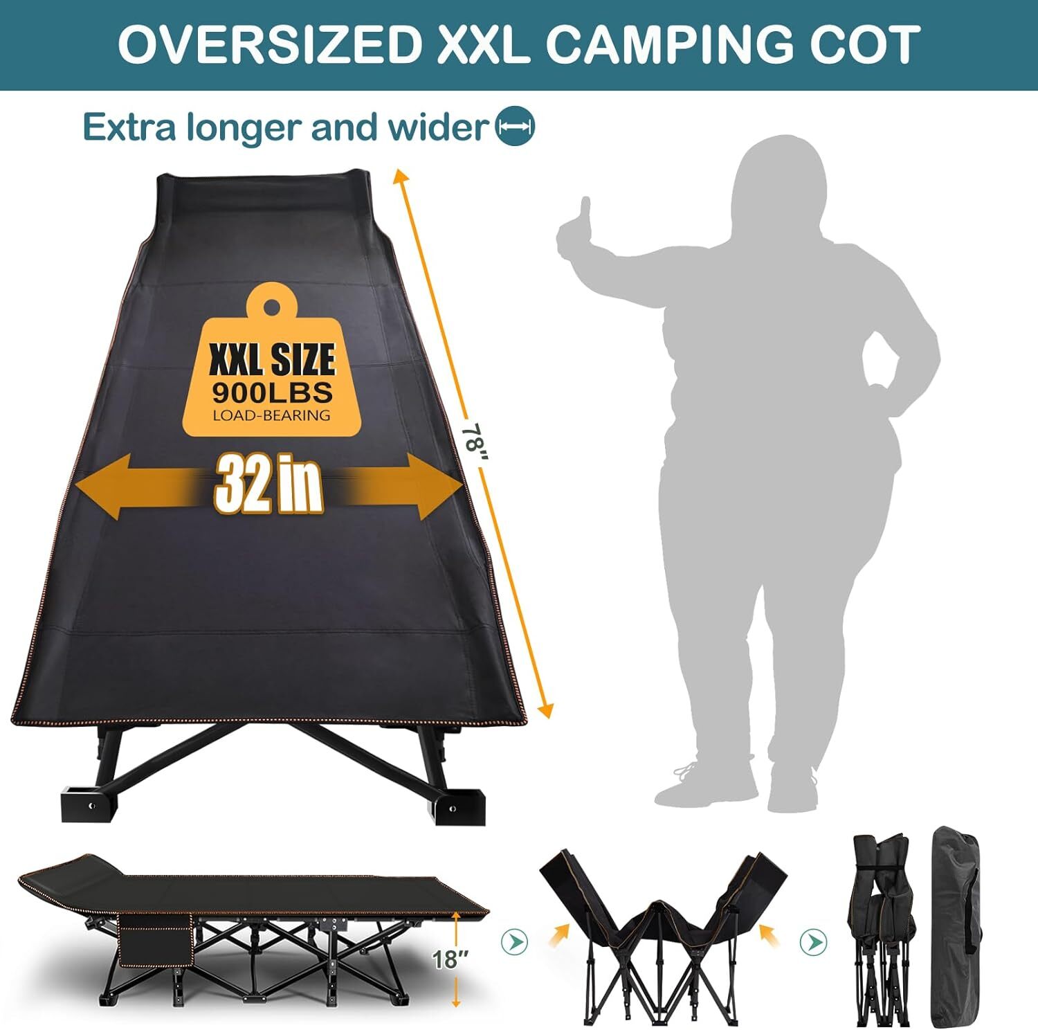 NAIZEA XXL Camping Cots for Adults with Mattress 32″ Extra Wide Cots forSleeping