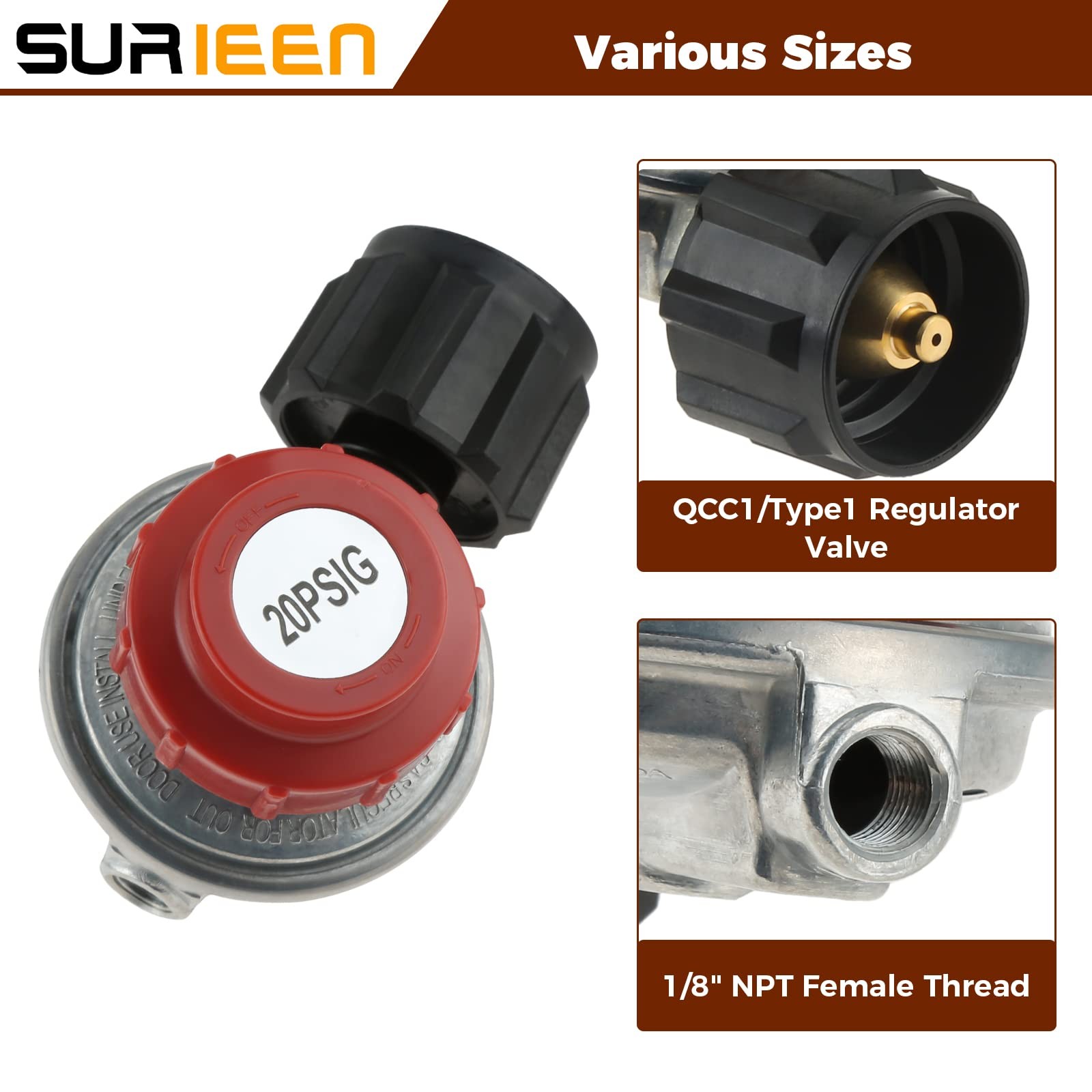0-20 PSI Adjustable High Pressure Propane Regulator Valve Kit, Silver