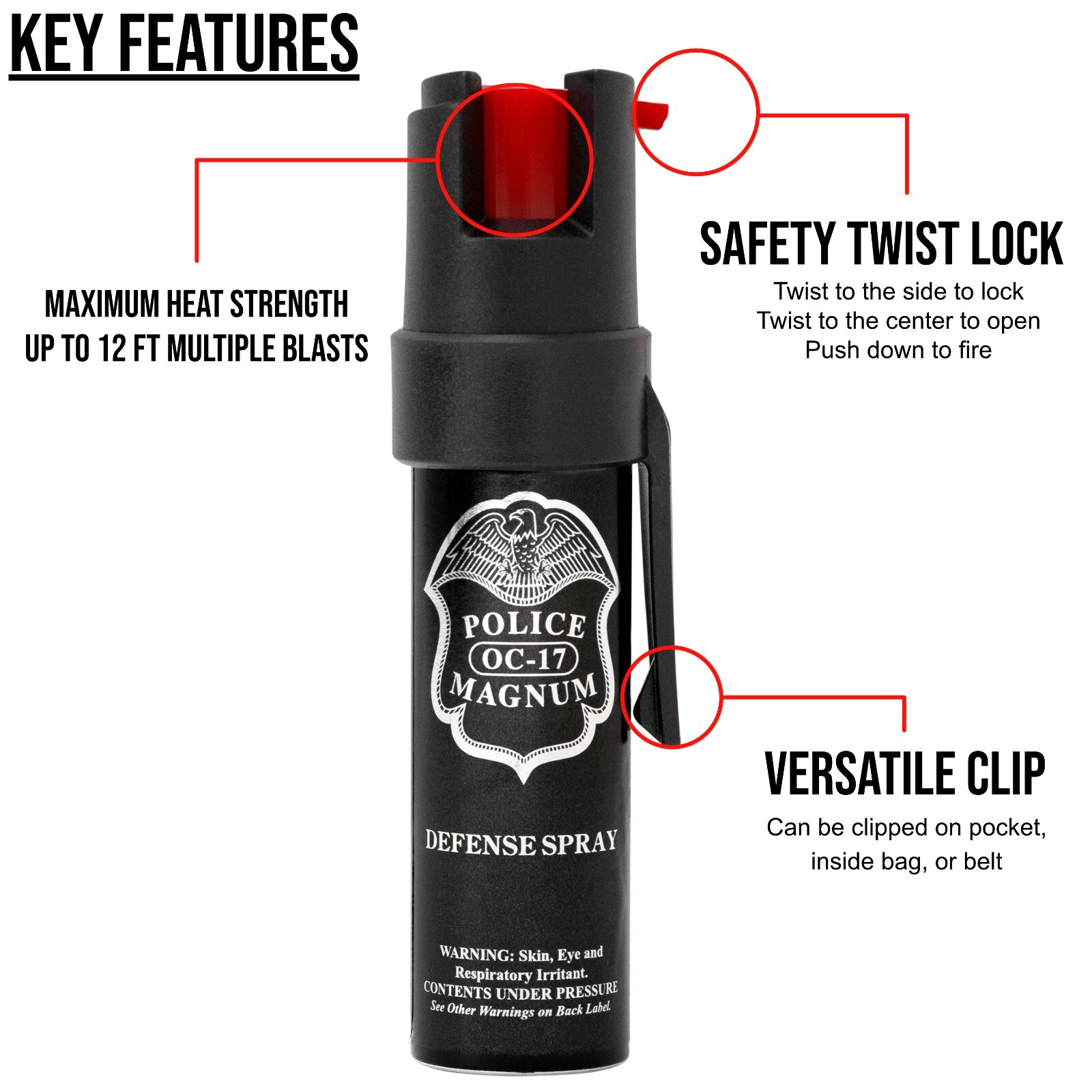 5 Police Magnum pepper spray .75oz pocket clip self defense security protection
