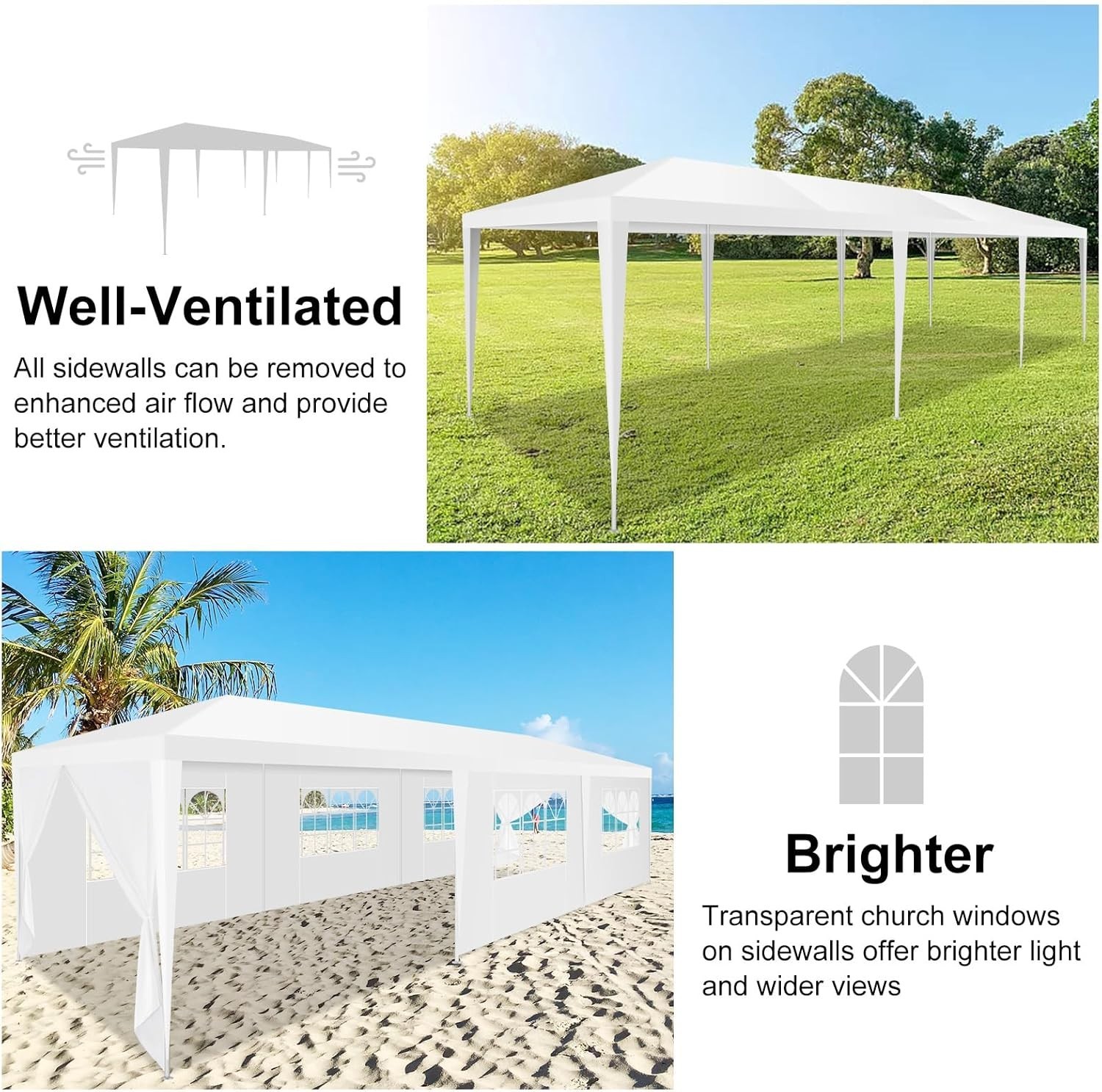 Outdoor Canopy Tent 10x30FT White Alloy Frame Waterproof Shelter for Gatherings