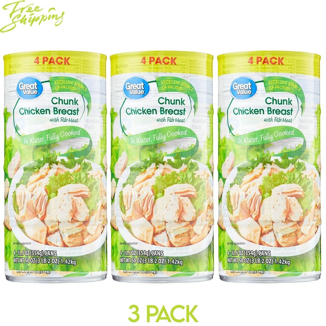 Great Value Chunk Chicken Breast, 12.5 Ounce Can (4 Count) New, 3 Pack